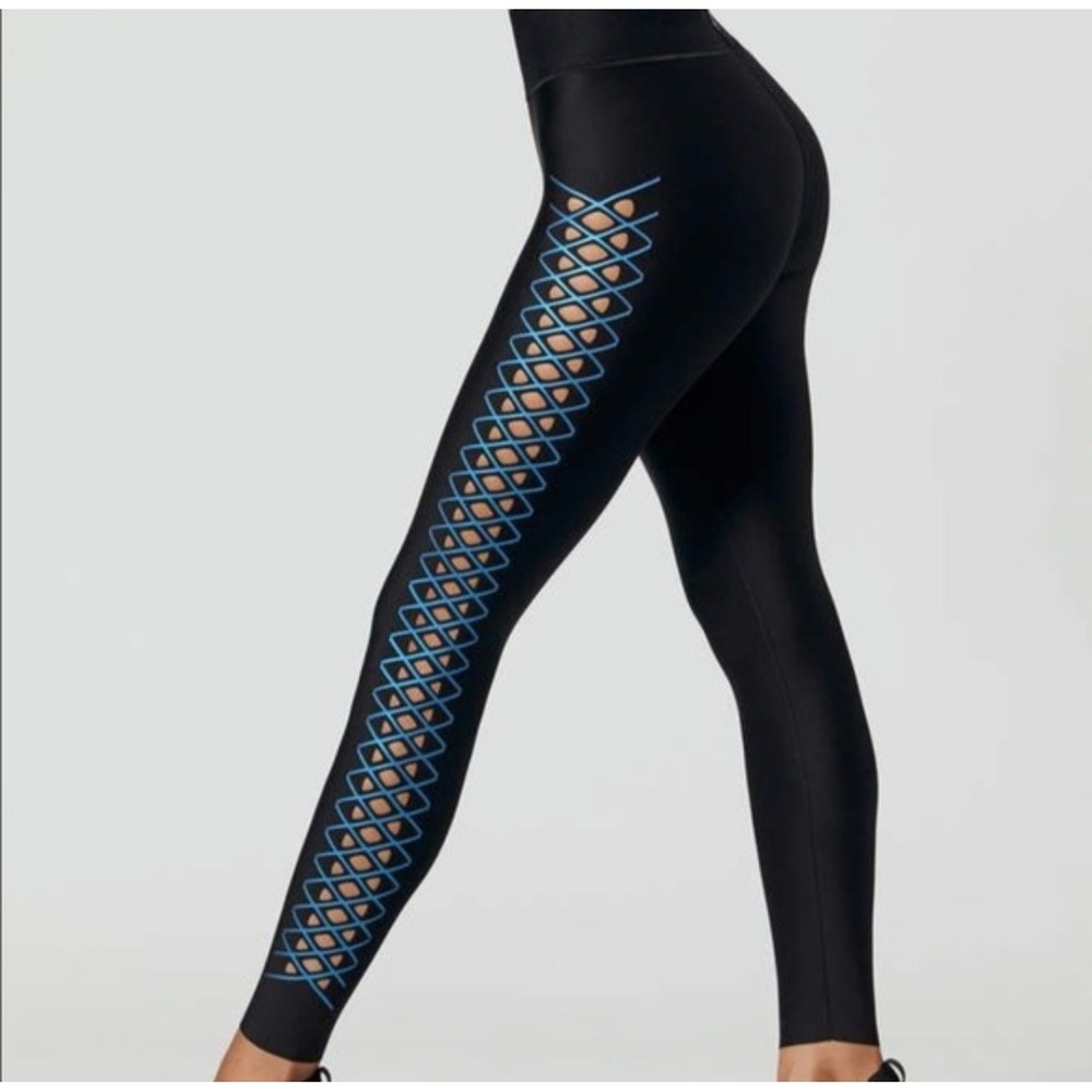 Ultracor Pixelate Black Blue Laser Cut Lattice High Rise Compression Leggings S